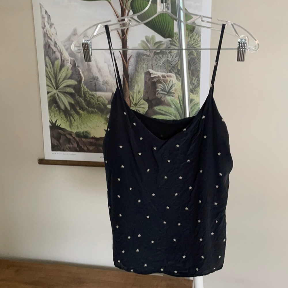 L’Agence black and white star silk with lining spaghetti strap crop tank top